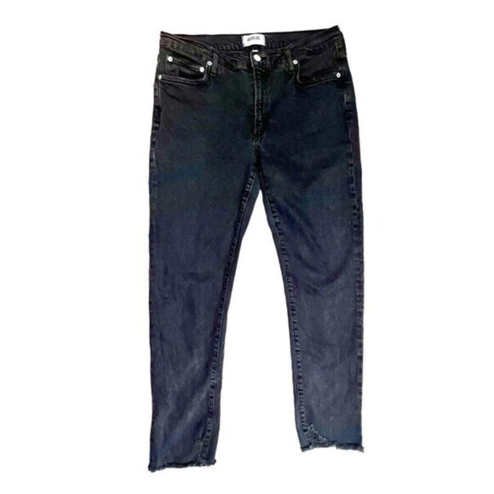 AGOLDE Jeans Toni Mid-Rise Straight Black Frayed Hem Size 30